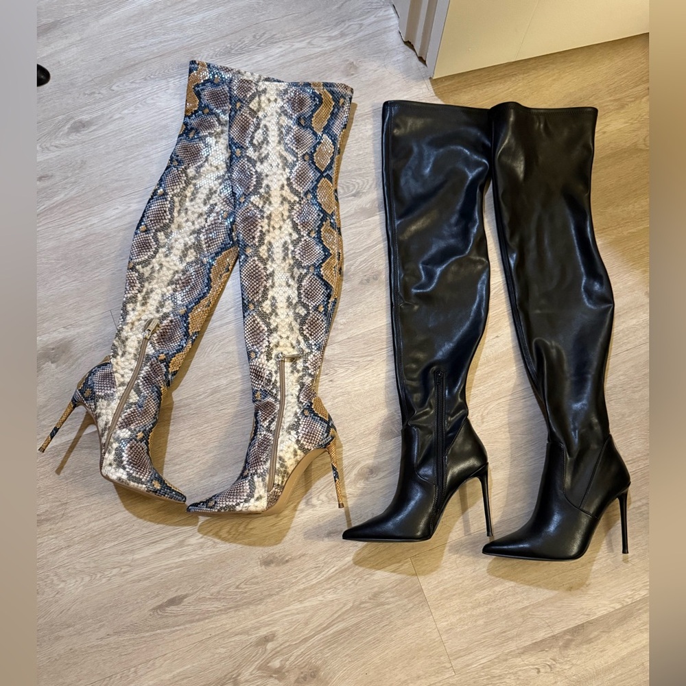 Steve Madden Snakeskin and Black Stiletto Boots